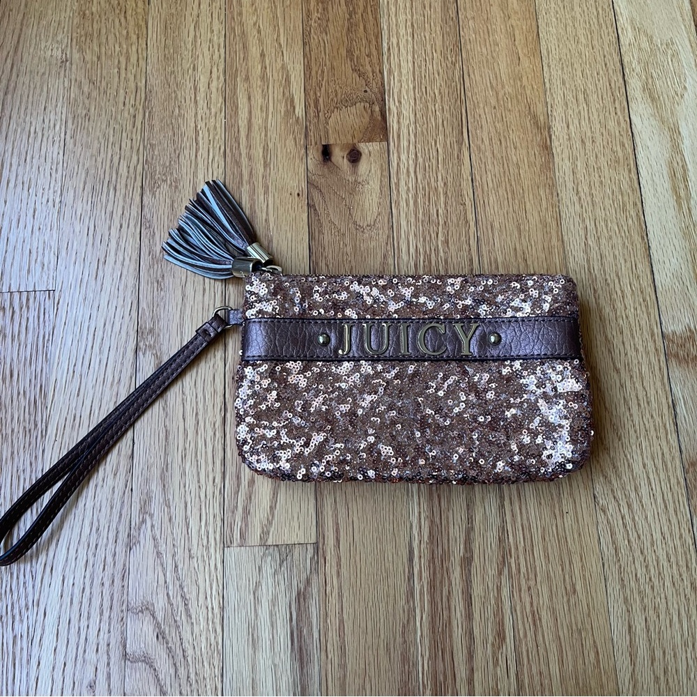 Juicy Couture Rose Gold Sequin Wristlet Clutch